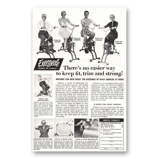 1958 Exercycle No Easier Way to Keep Fit Trim Vintage Magazine Print Ad