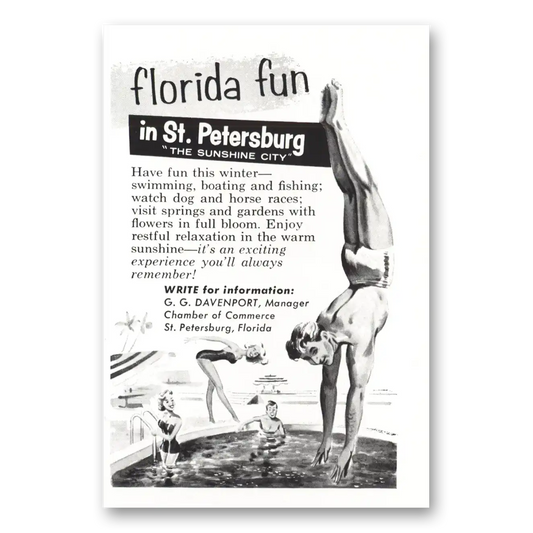 1958 St Petersburg Florida Florida Fun Vintage Magazine Print Ad