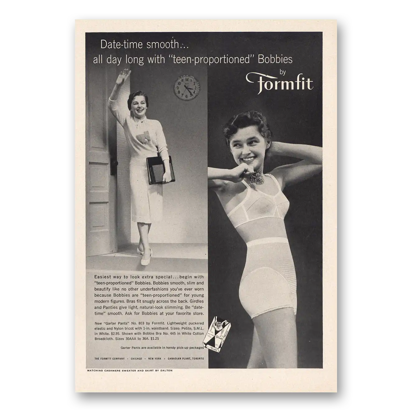 1958 Formfit Teen Proportioned Bobbies Vintage Magazine Print Ad