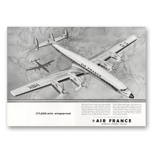 1958 Air France 177000 Mile Wingspan Starliners Vintage Magazine Print Ad