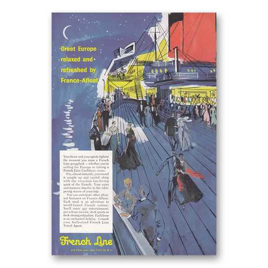 1958 French Line Deck France Afloat Vintage Magazine Print Ad