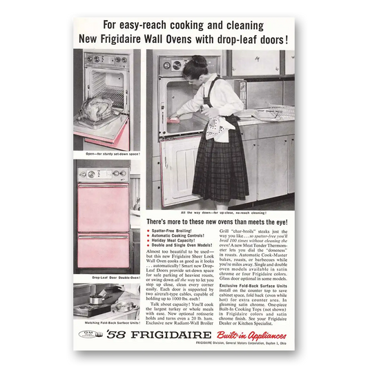 1958 Frigidaire Oven Range Wall Oven Drop Leaf Doors Vintage Magazine Print Ad