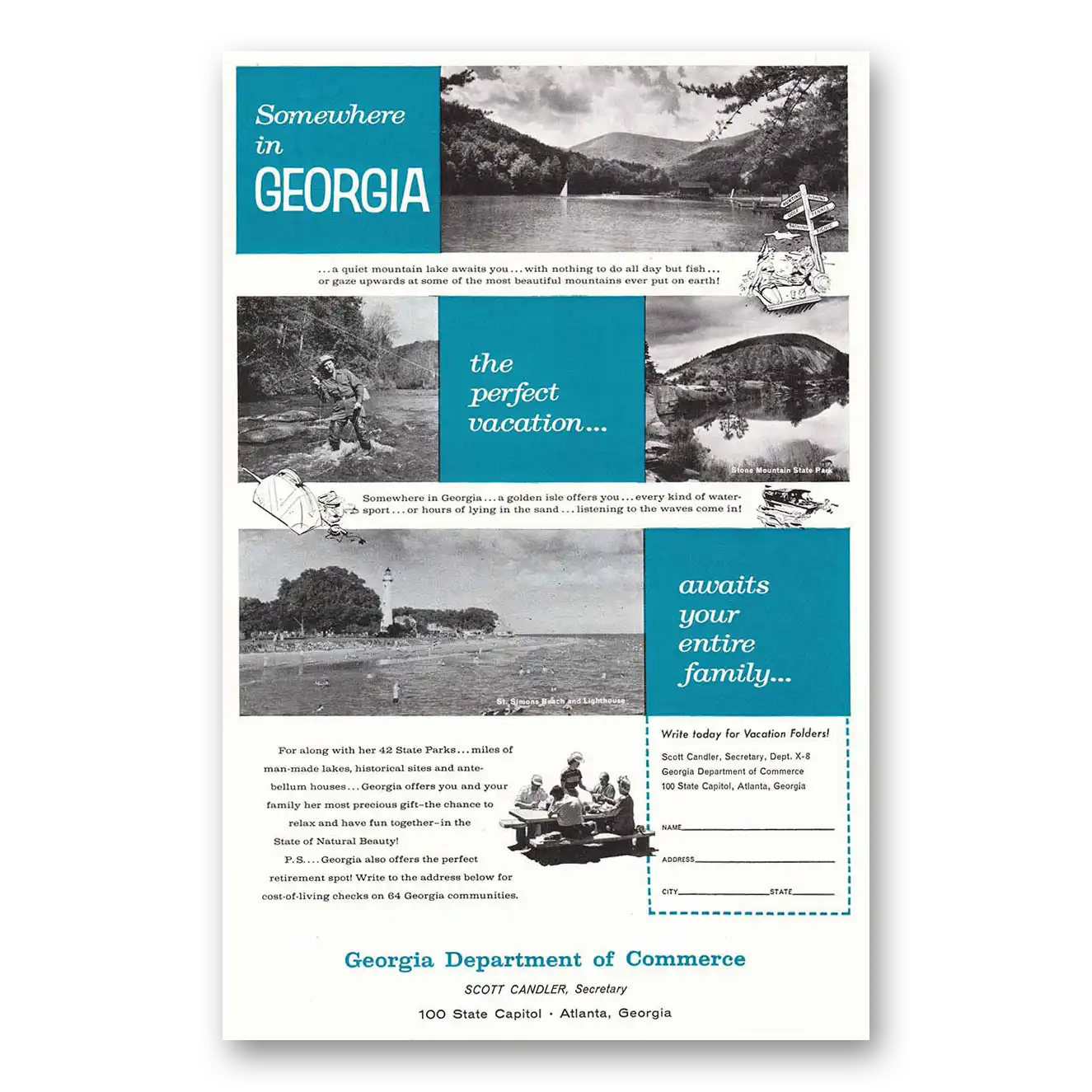 1958 Georgia Somewhere in Georgia Stone Mountain Vintage Magazine Print Ad