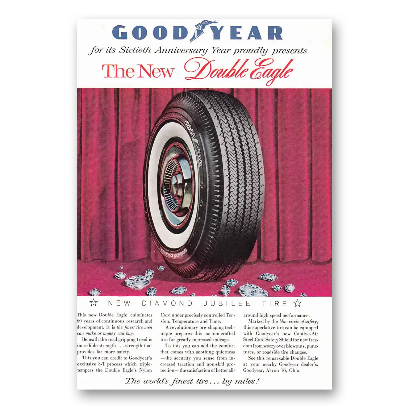 1958 Goodyear Tires Double Eagle Sixtieth Anniversary Vintage Magazine Print Ad