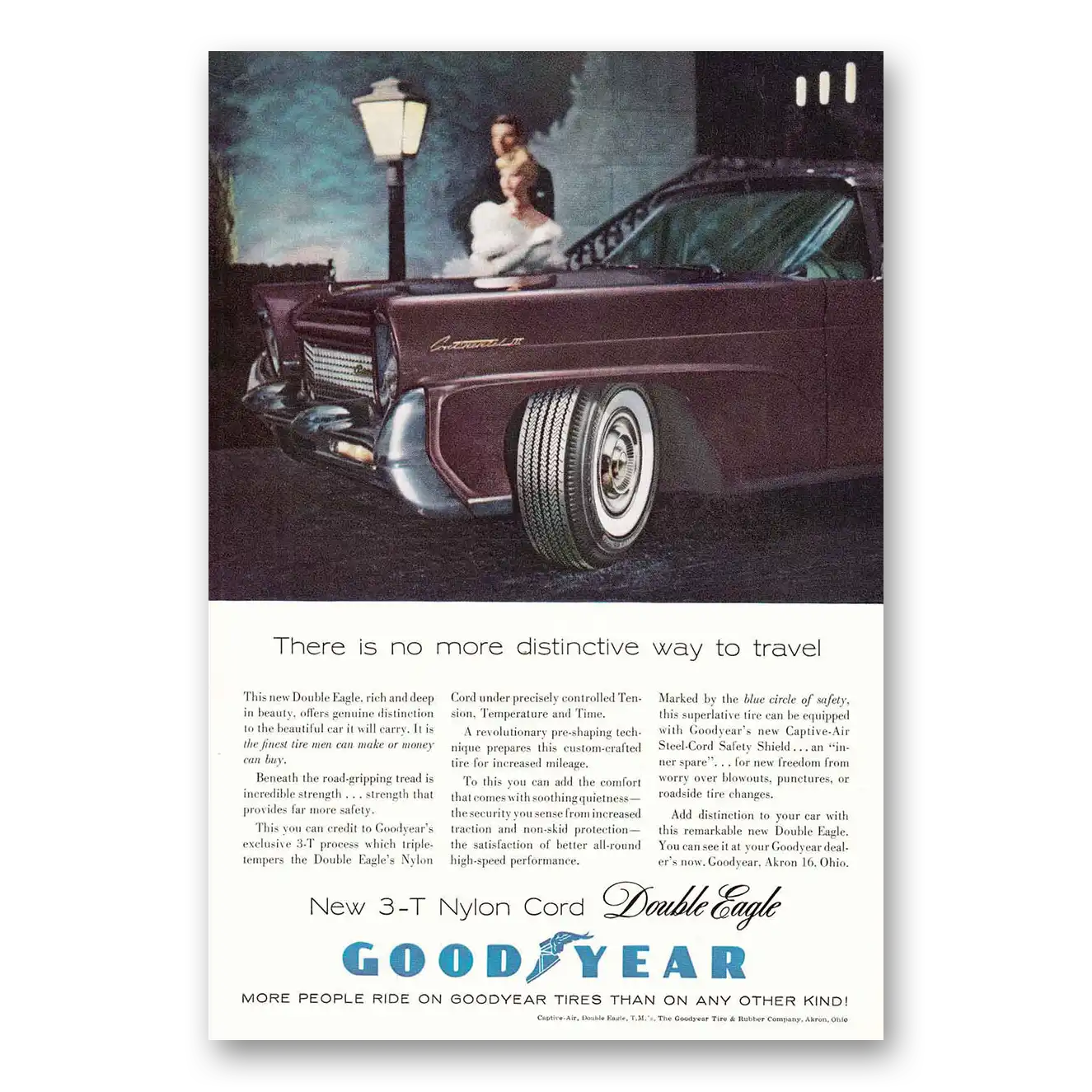 1958 Goodyear Tires No More Distinctive Way to Travel Vintage Magazine Print Ad