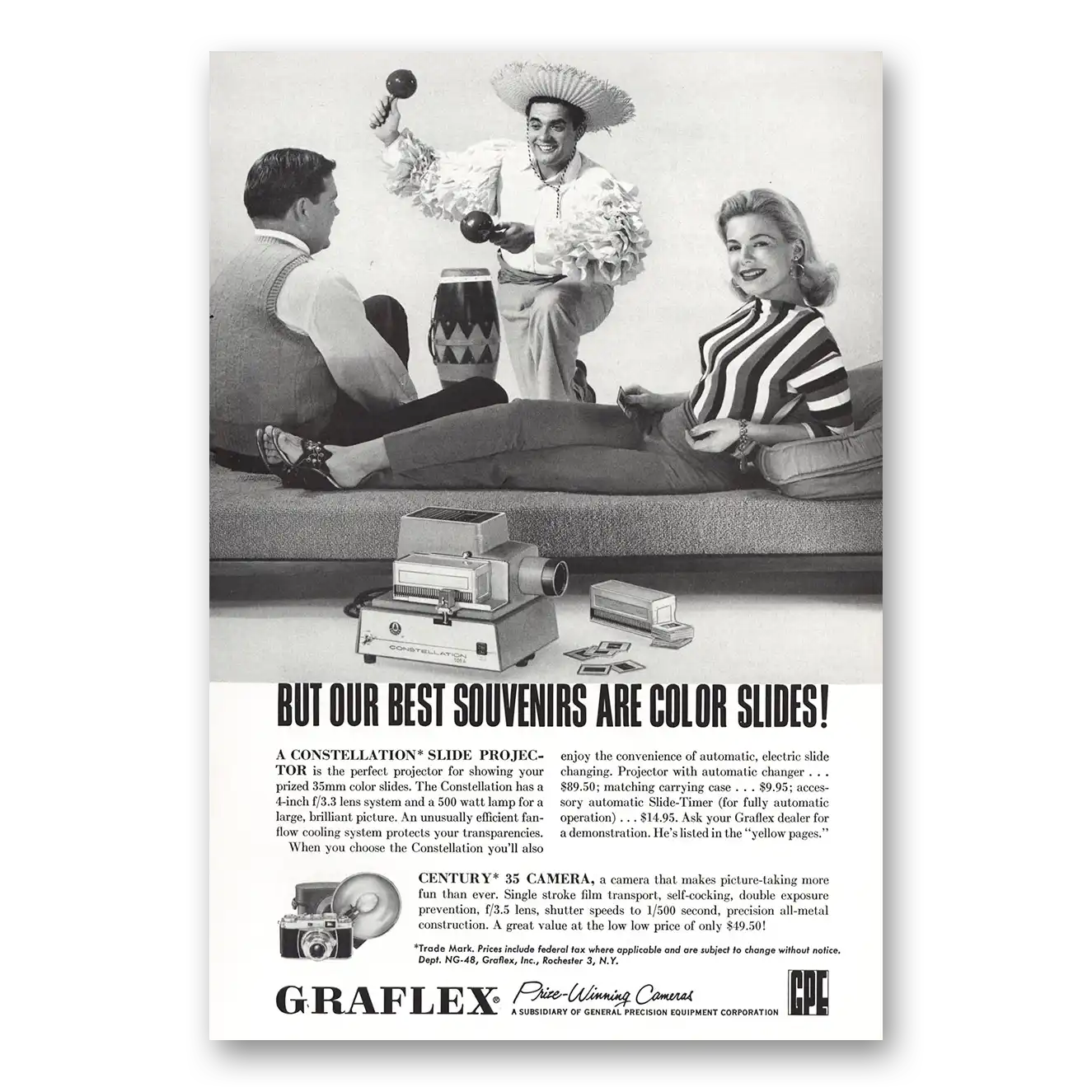 1958 Graflex Cameras Constellation Slide Projector Best Souvenirs Vintage Magazine Print Ad