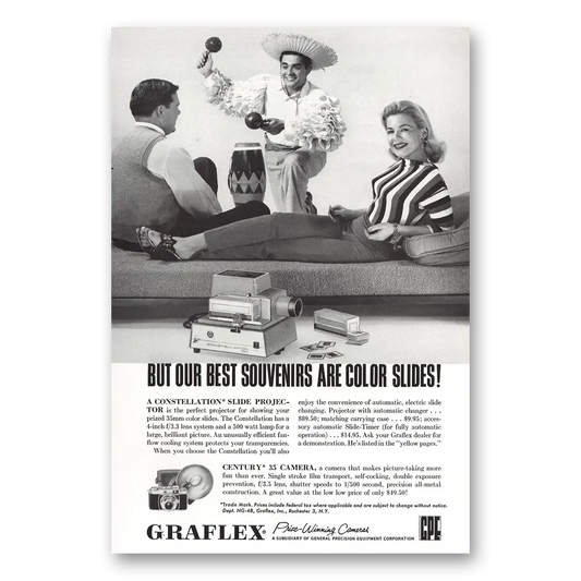 1958 Graflex Cameras Constellation Slide Projector Best Souvenirs Vintage Magazine Print Ad