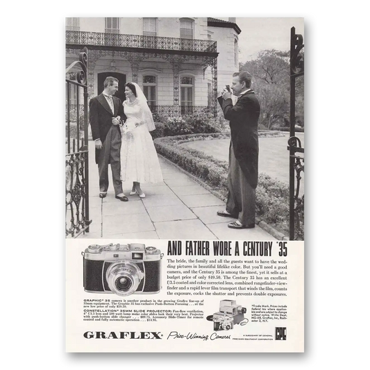 1958 Graflex Cameras Century 35 Bride Groom Vintage Magazine Print Ad