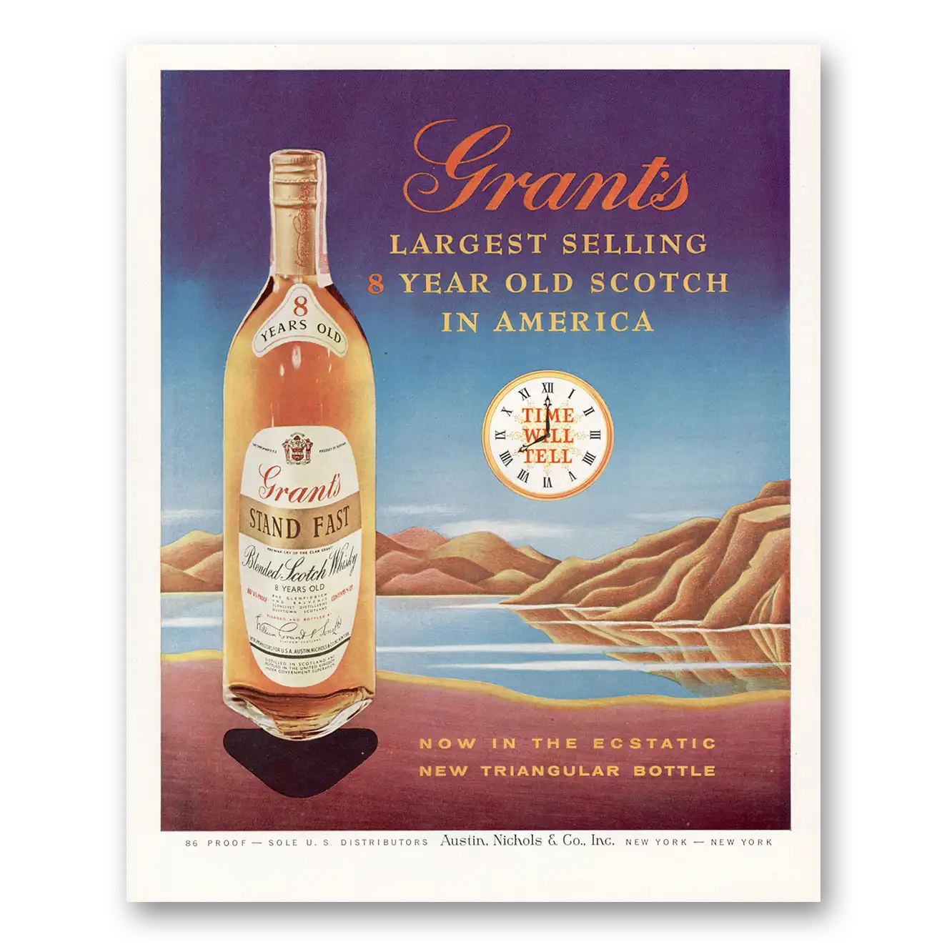 1958 Grants Scotch Whisky Ecstatic New Triangular Bottle Vintage Magazine Print Ad