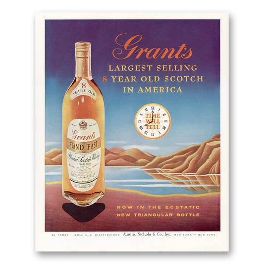 1958 Grants Scotch Whisky Ecstatic New Triangular Bottle Vintage Magazine Print Ad