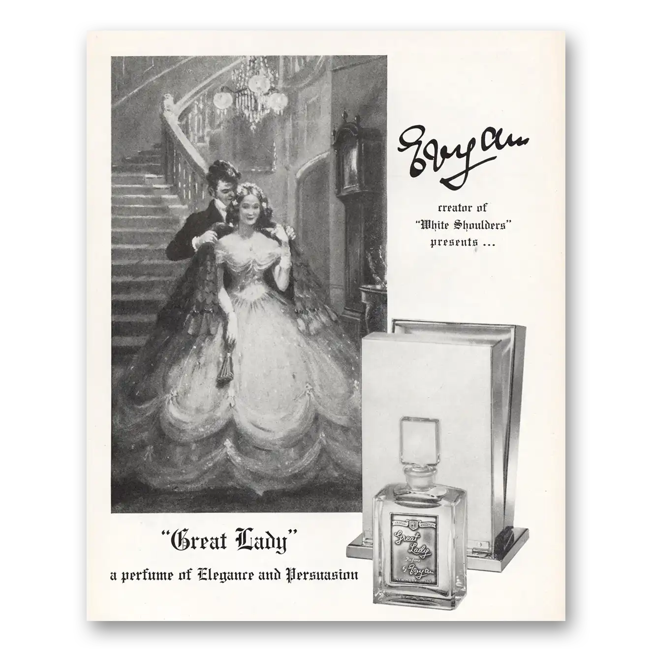 1958 Great Lady Perfume Creator of White Shoulders Vintage Magazine Print Ad