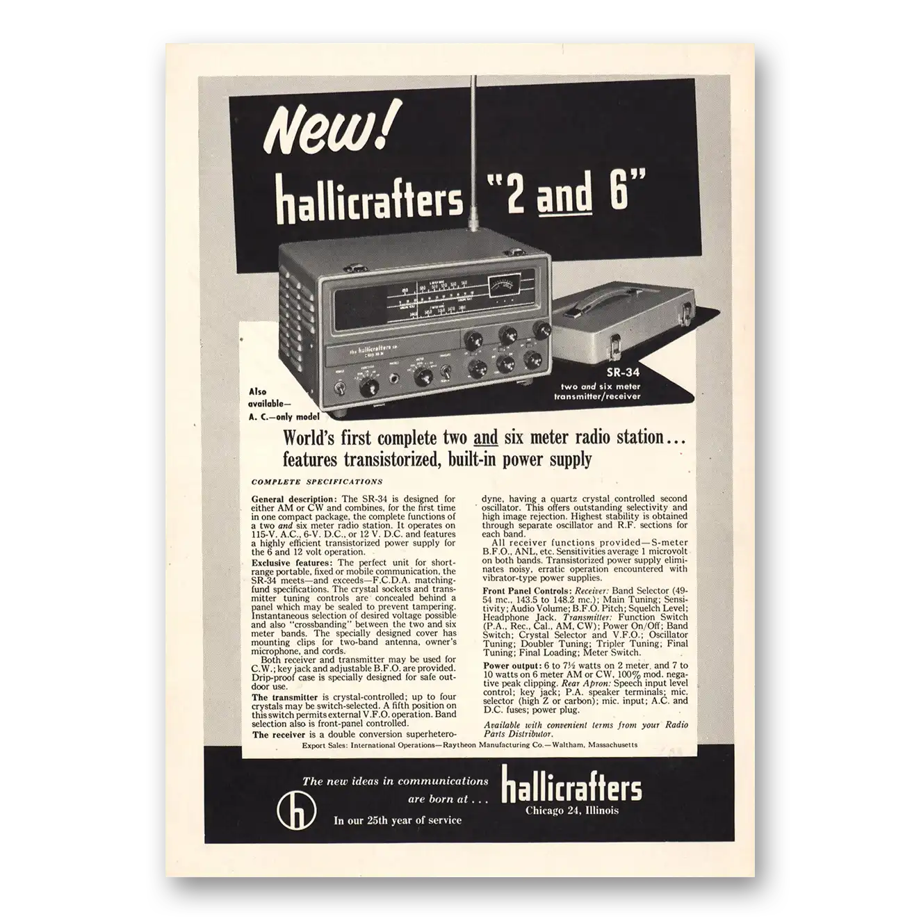 1958 Hallicrafters Complete Two Six Meter Radio Station Vintage Magazine Print Ad