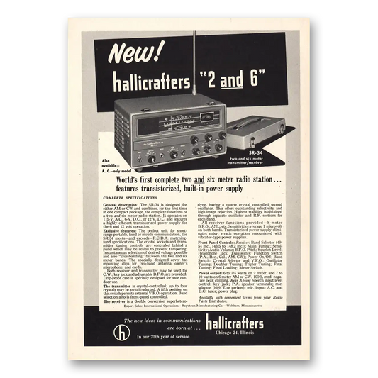 1958 Hallicrafters Complete Two Six Meter Radio Station Vintage Magazine Print Ad