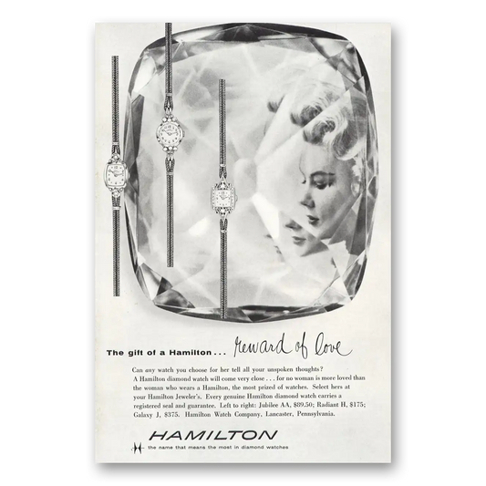 1958 Hamilton Watch Reward of Love Vintage Magazine Print Ad