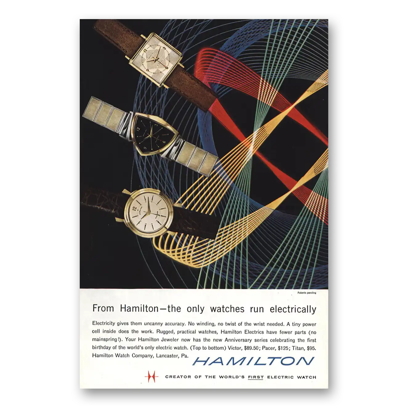 1958 Hamilton Watch Anniversary Series Vintage Magazine Print Ad