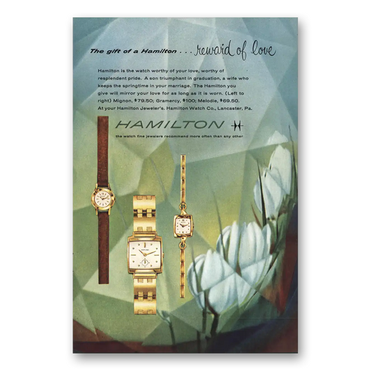 1958 Hamilton Watch Mignon Gramercy Melodie Vintage Magazine Print Ad