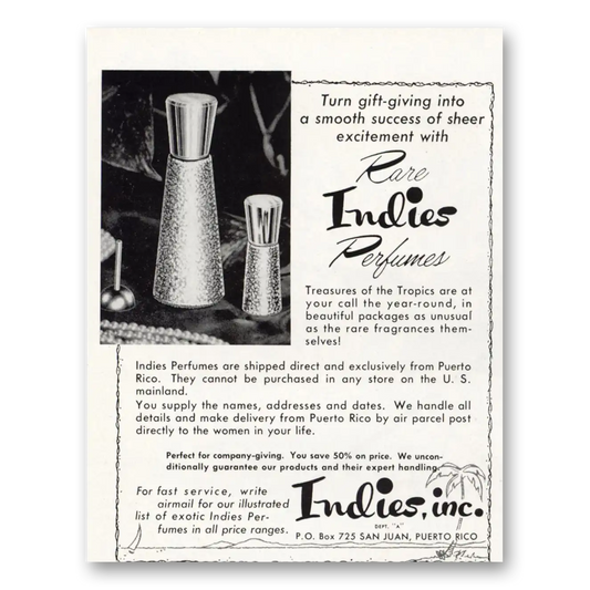 1958 Indies Perfumes Treasures of the Tropics Vintage Magazine Print Ad