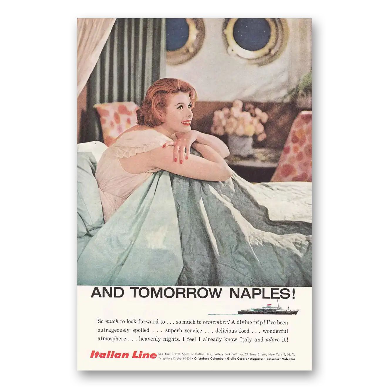 1958 Italian Line And Tomorrow Naples Vintage Magazine Print Ad