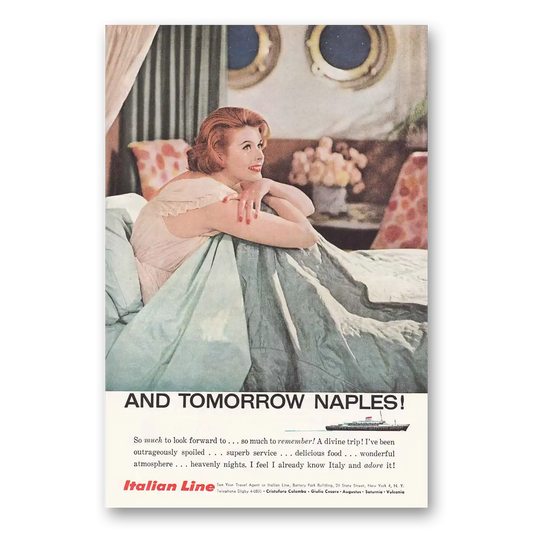 1958 Italian Line And Tomorrow Naples Vintage Magazine Print Ad