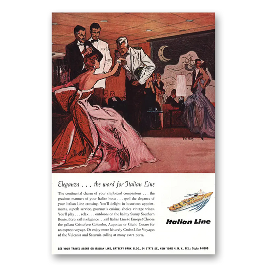 1958 Italian Line Eleganza The Word for Italian Line Vintage Magazine Print Ad