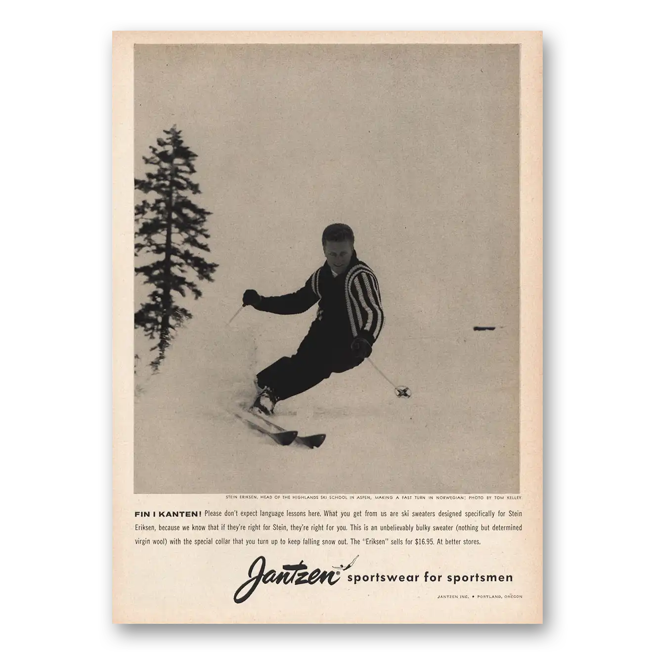 1958 Jantzen Fin I Kanten Don’t Expect Language Lessons Vintage Magazine Print Ad