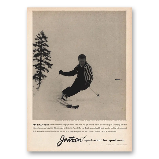 1958 Jantzen Fin I Kanten Don’t Expect Language Lessons Vintage Magazine Print Ad