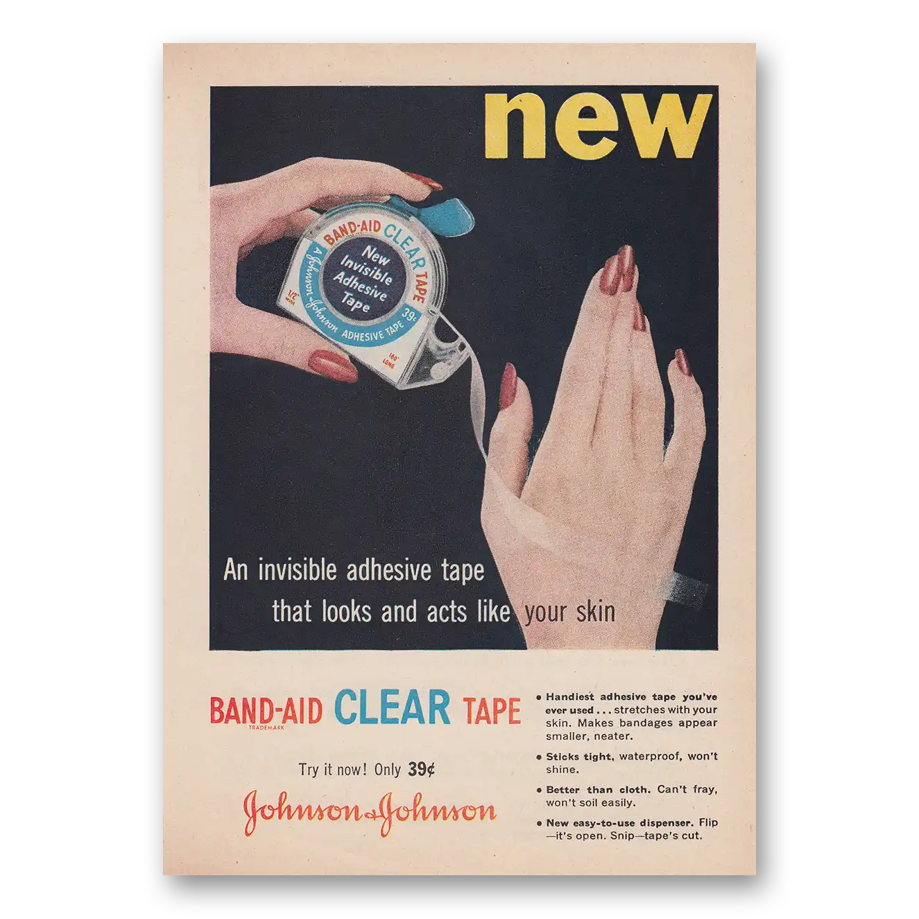 1958 Band Aid Clear Tape Invisible Adhesive Tape Vintage Magazine Print Ad