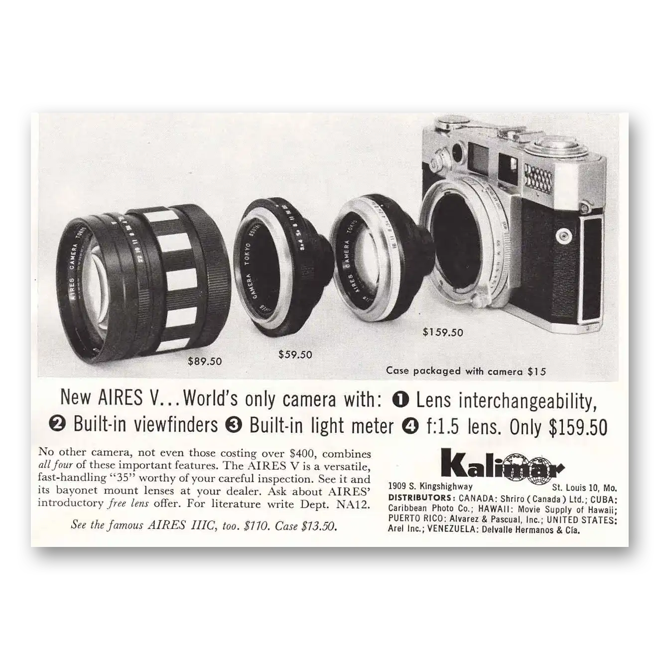 1958 Kalimar Camera Camera Aires V Vintage Magazine Print Ad