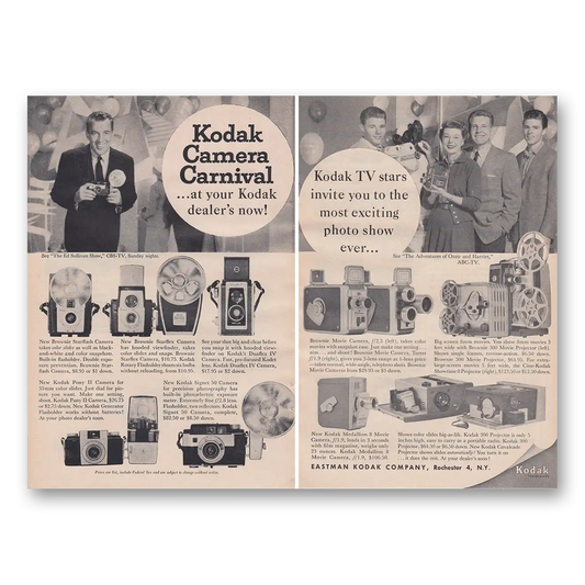 1958 Kodak Carnival Ed Sullivan Ozzie and Harriet Vintage Magazine Print Ad