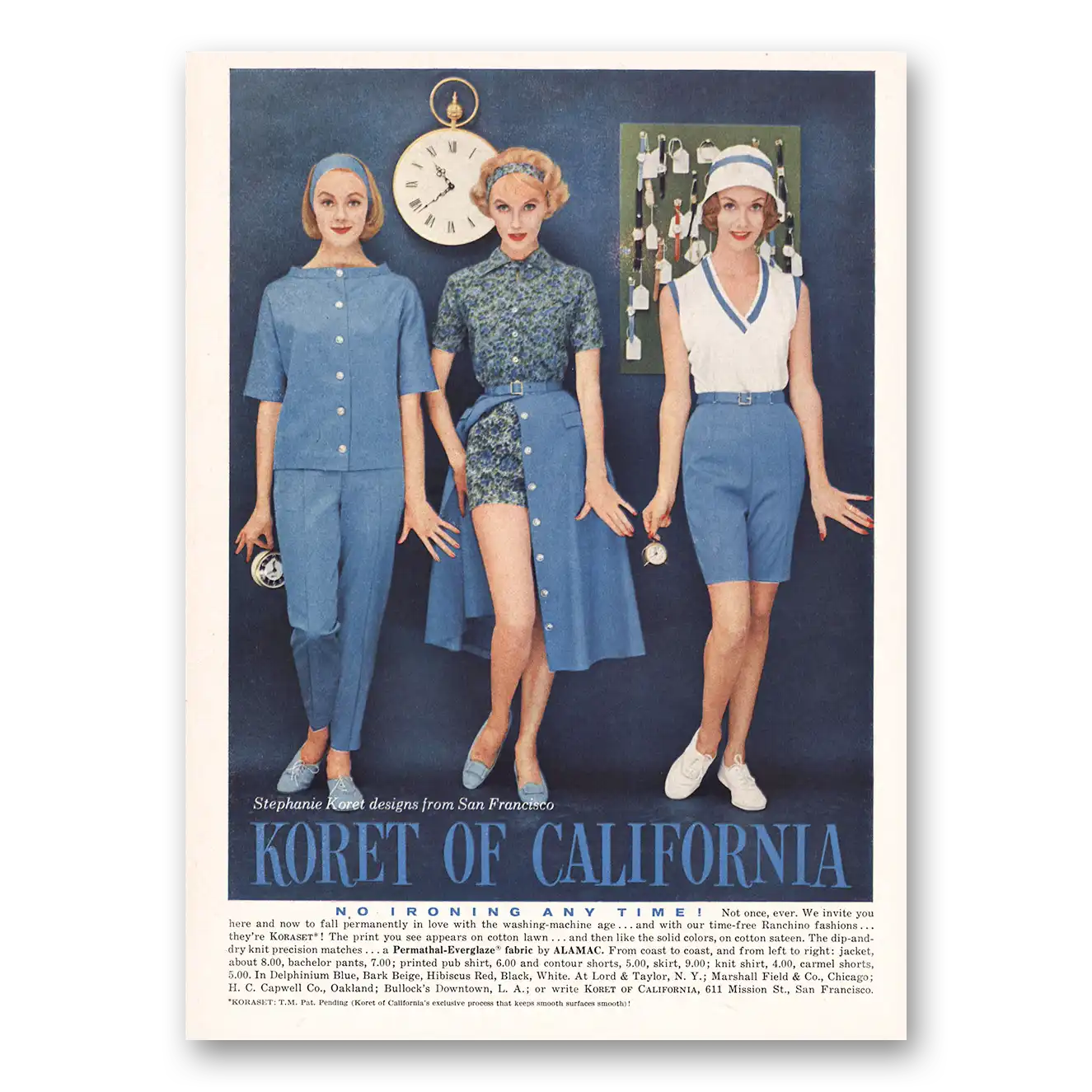 1958 Koret of California Designs From San Francisco Vintage Magazine Print Ad