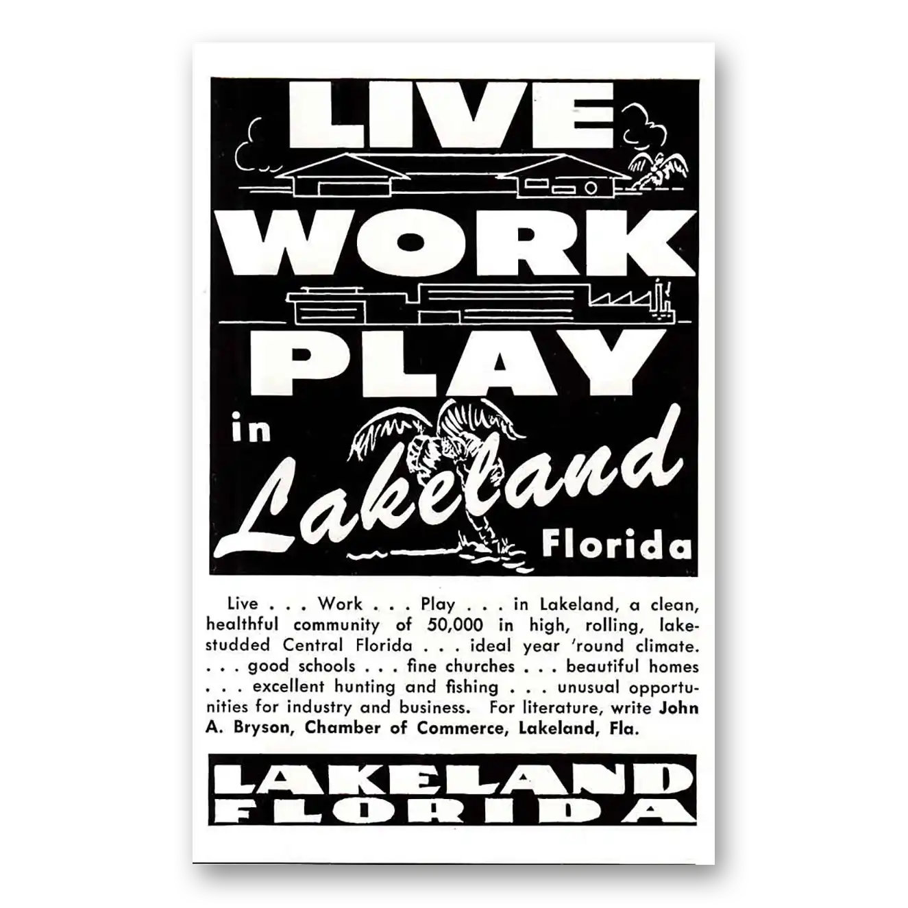 1958 Lakeland Florida Live Work Play Vintage Magazine Print Ad