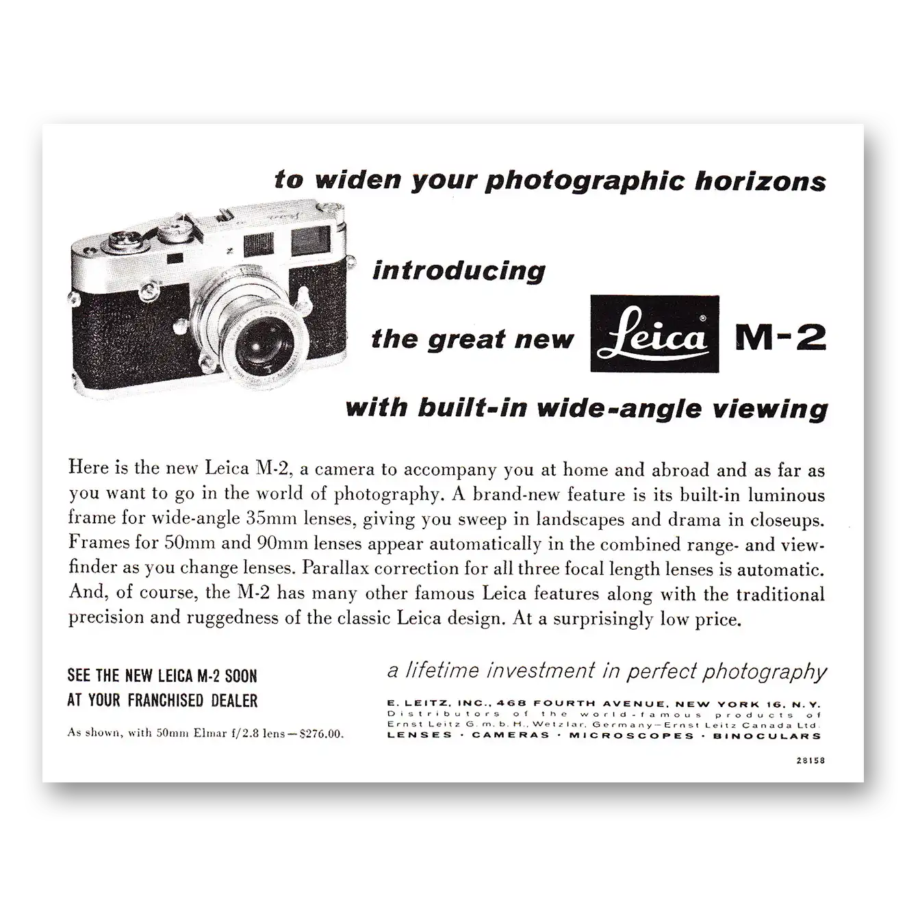 1958 Leica Cameras Widen Your Photographic Horizons Vintage Magazine Print Ad