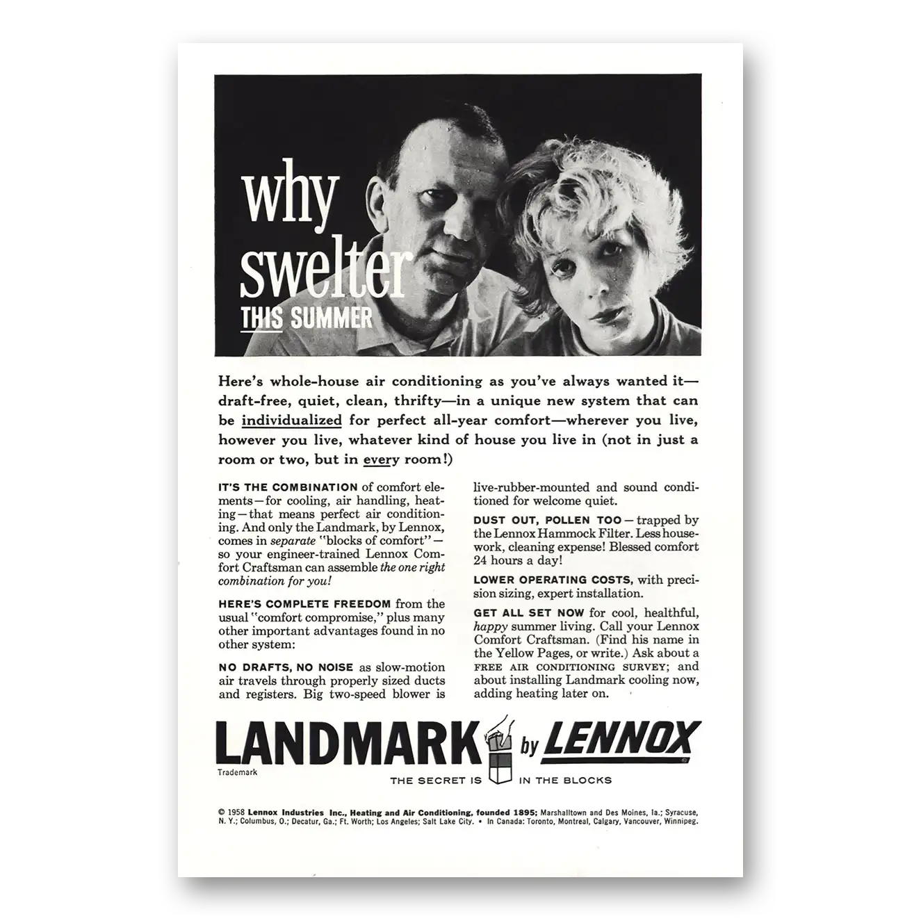 1958 Landmark Air Conditioning Why Swelter Vintage Magazine Print Ad