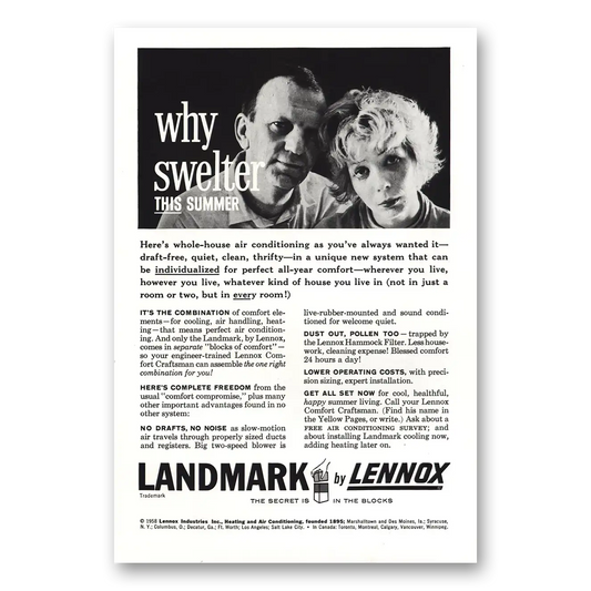 1958 Landmark Air Conditioning Why Swelter Vintage Magazine Print Ad