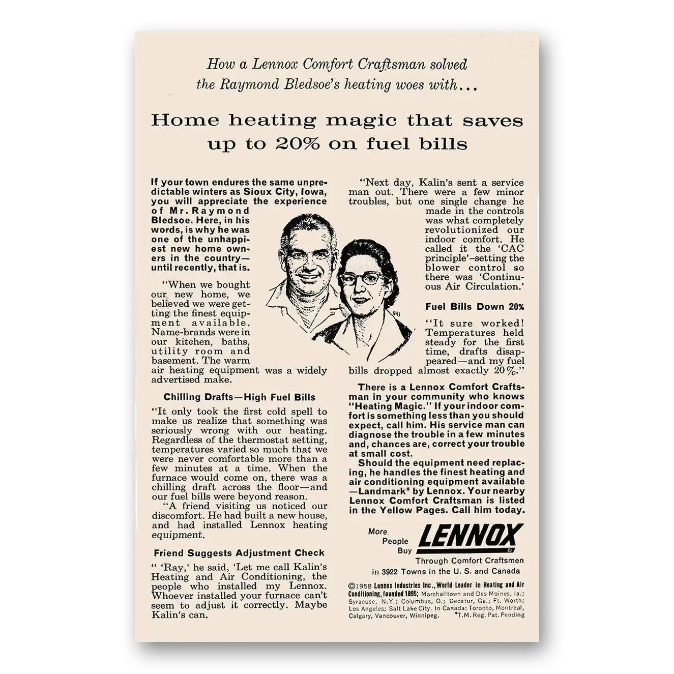 1958 Lennox Home Heating Home Heating Magic Vintage Magazine Print Ad