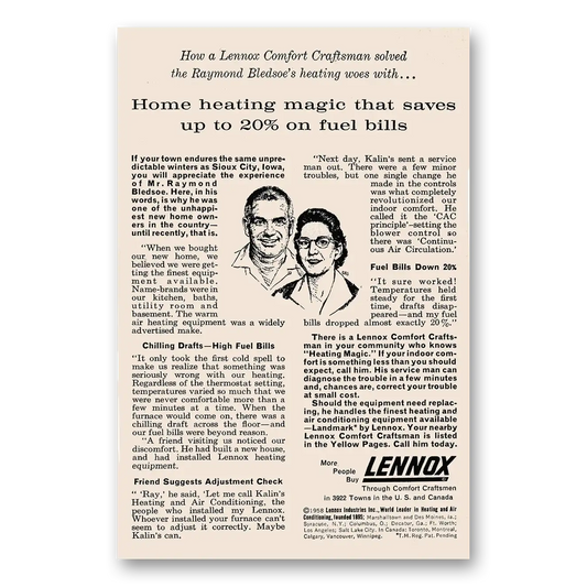 1958 Lennox Home Heating Home Heating Magic Vintage Magazine Print Ad