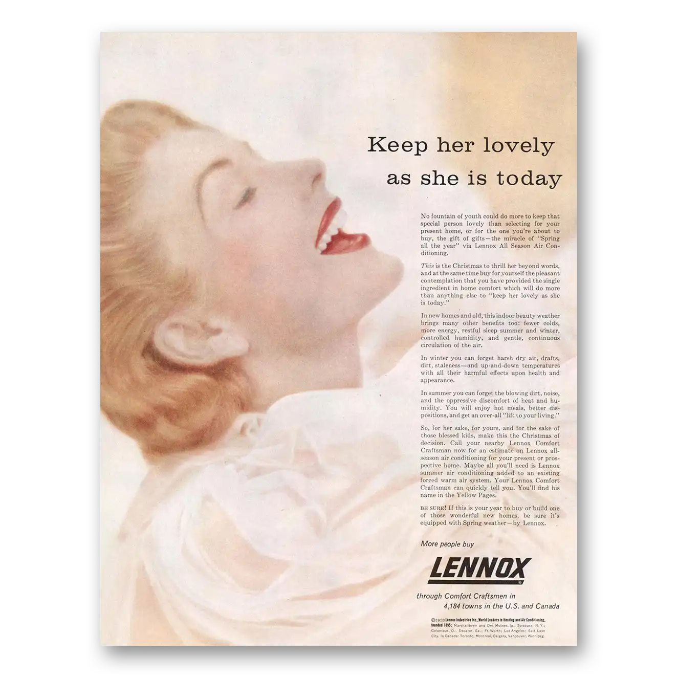 1958 Lennox All Season Air Conditioning Keep Her Lovely As She Is Today Vintage Magazine Print Ad