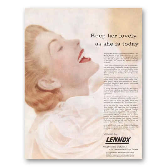 1958 Lennox All Season Air Conditioning Keep Her Lovely As She Is Today Vintage Magazine Print Ad