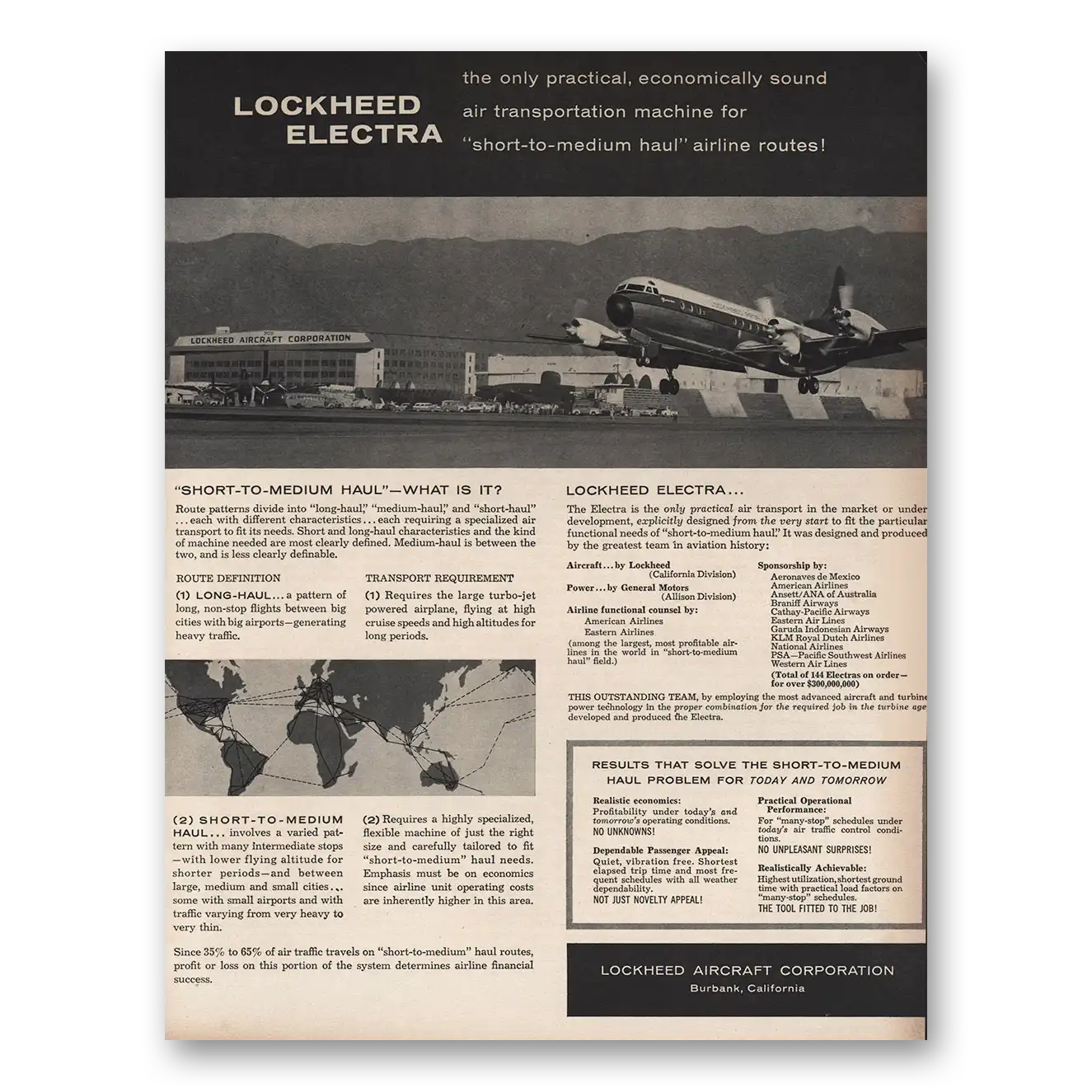 1958 Lockheed Electra Short to Medium Haul Vintage Magazine Print Ad