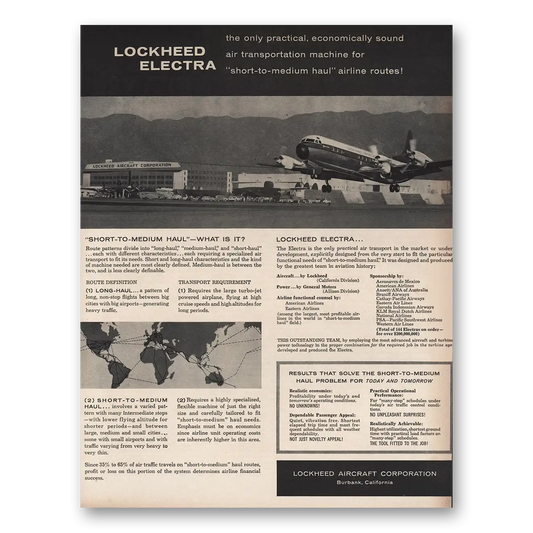 1958 Lockheed Electra Short to Medium Haul Vintage Magazine Print Ad