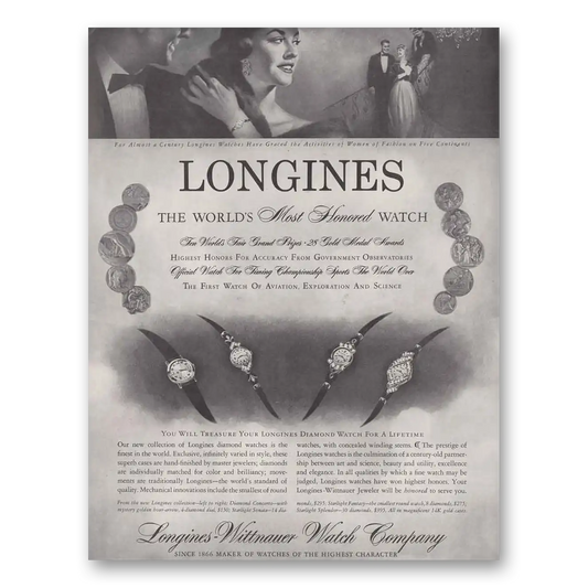 1958 Longines Wittnauer Most Honored Watch Vintage Magazine Print Ad