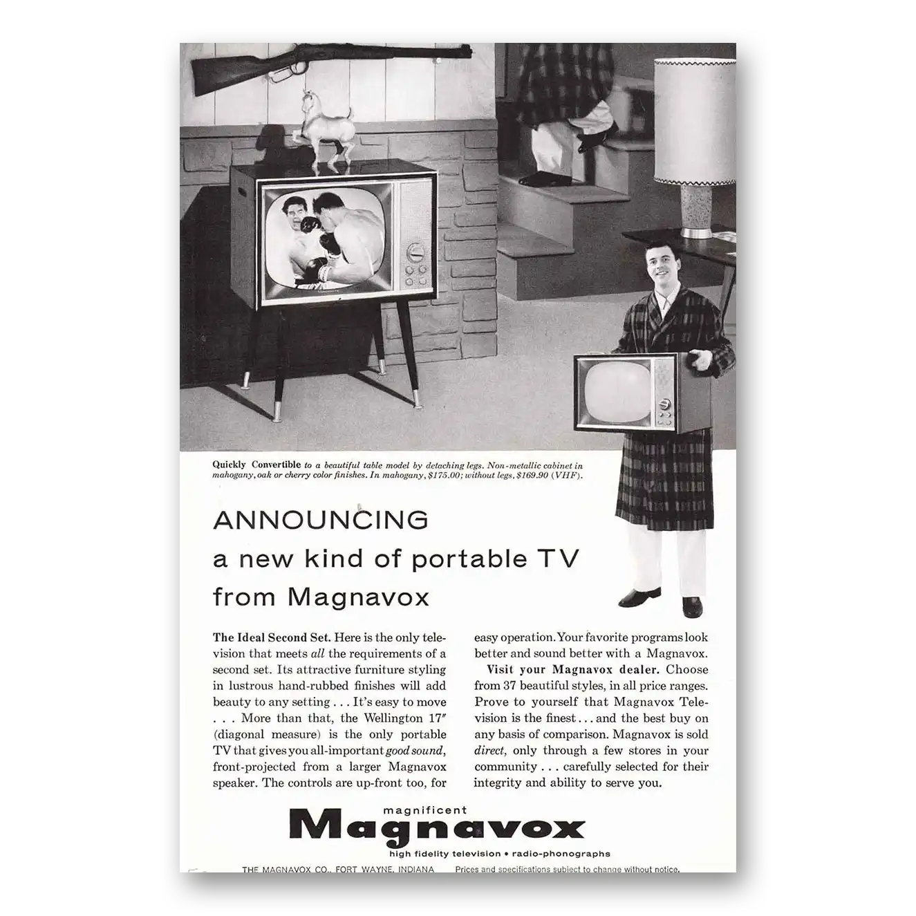 1958 Magnavox Portable TV Quickly Convertible Vintage Magazine Print Ad