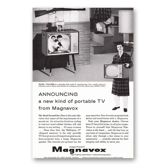 1958 Magnavox Portable TV Quickly Convertible Vintage Magazine Print Ad