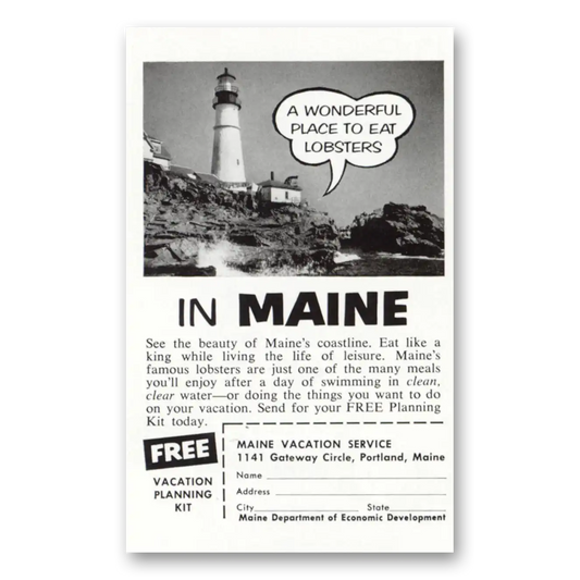 1958 Maine Wonderful Place to Eat Lobsters Vintage Magazine Print Ad