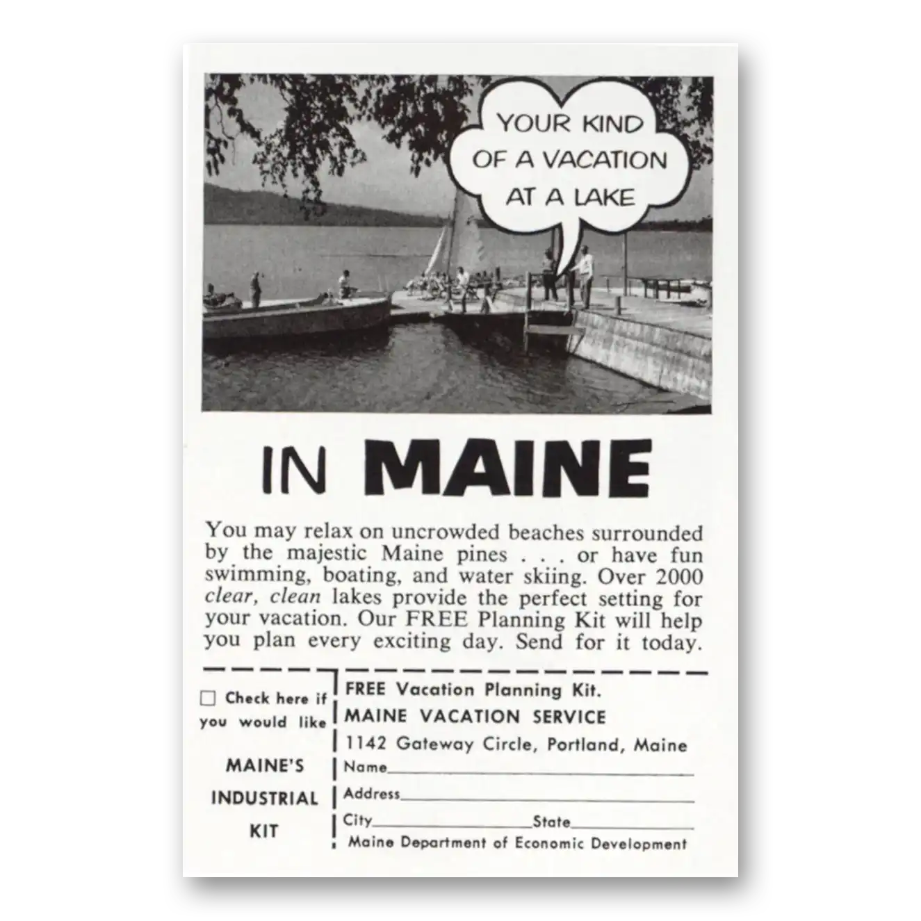 1958 Maine Your Kind of Vacation At a Lake Vintage Magazine Print Ad