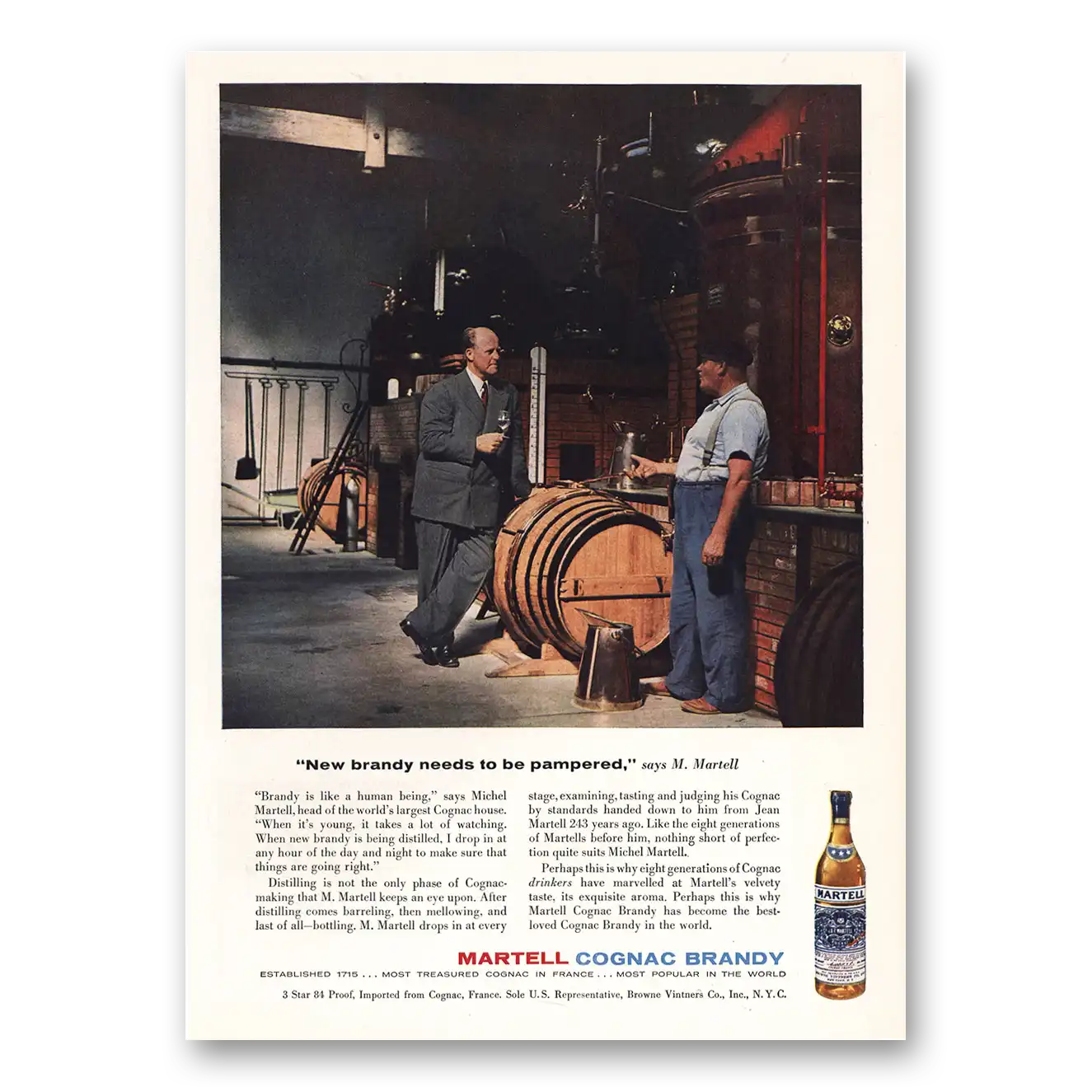 1958 Martell Cognac New Brandy Needs to Be Pampered Vintage Magazine Print Ad