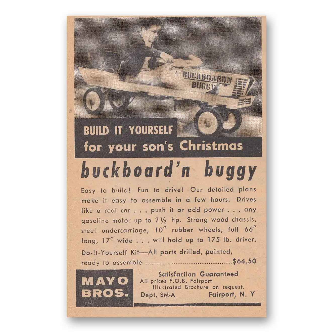 1958 Buckboard n Buggy For Your Sons Christmas Vintage Magazine Print Ad