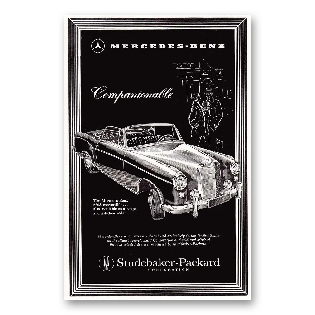 1958 Mercedes Benz 220S Convertible Companionable Vintage Magazine Print Ad