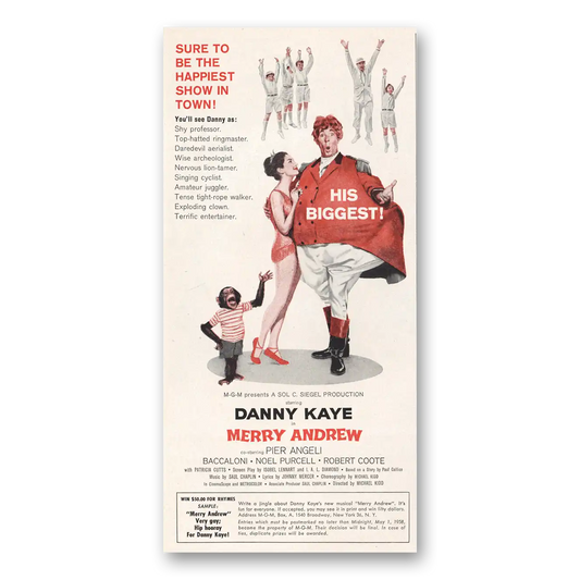 1958 Merry Andrew Movie Promo Danny Kaye Sure To Be the Happiest Show In Town Vintage Magazine Print Ad