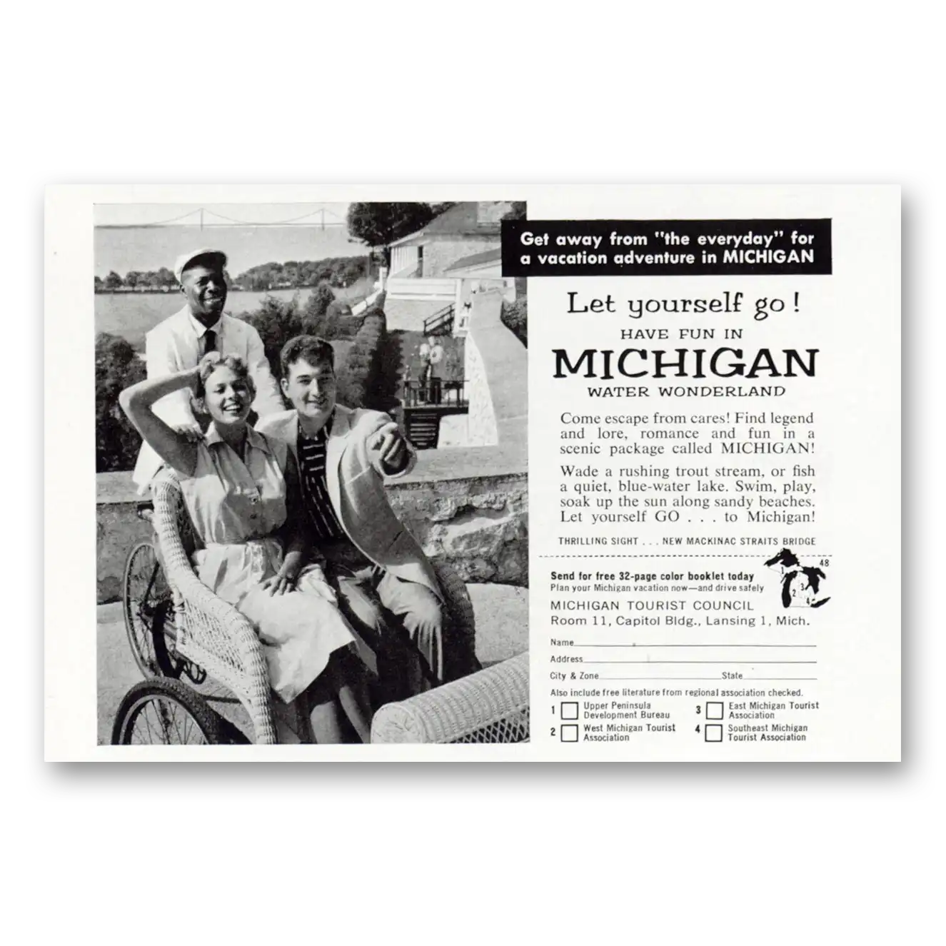 1958 Michigan Get Away from the Everyday Vintage Magazine Print Ad